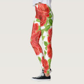 rote Rosen Wasserfarbennahes Muster Leggings (Links)