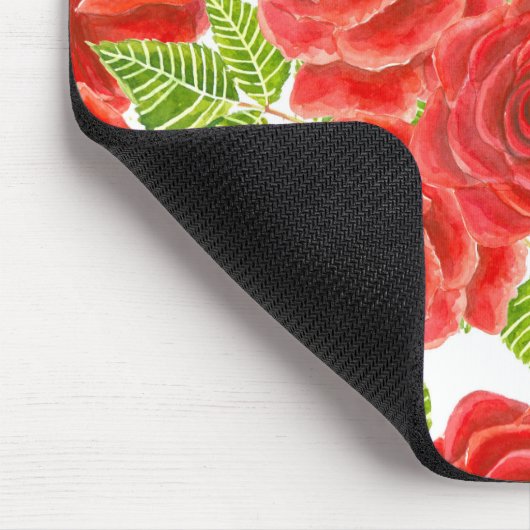Rote Rosen Wasserfarbennahes Muster Mousepad (Ecke)