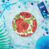 Rote Rosen Wasserfarbennahes Muster Pappteller (Party)