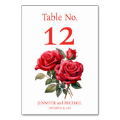 Rote Rosen Wasserfarbenprächtige Hochzeitsstimmung Tischnummer (Rückseite)