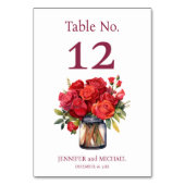 Rote Rosen Wasserfarbenprächtige Hochzeitsstimmung Tischnummer (Vorderseite)