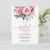 Rote Rosen WASSERFARBPINK FLORALBOUQUET SWEET 16 Einladung (Stehend Vorderseite)