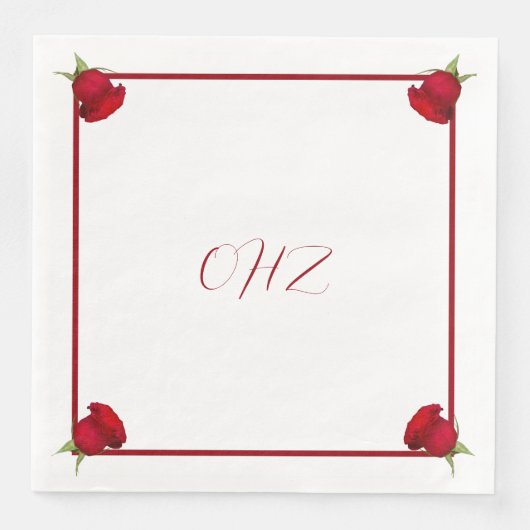 Rote Rosen Wedding Monogram Napkins Serviette (Vorderseite)