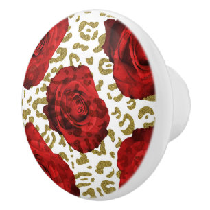 Rote Rosen Wei&szlig;es Gold Gepard Leopard Tierpr Keramikknauf