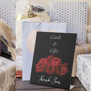 Rote Rosen Weiß Schwarz Elegante Karten und Gesche Sockelschild