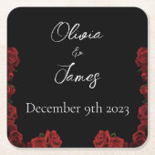 Rote Rosen Weiß Schwarz Rechteckiger Pappuntersetzer (Vorderseite)