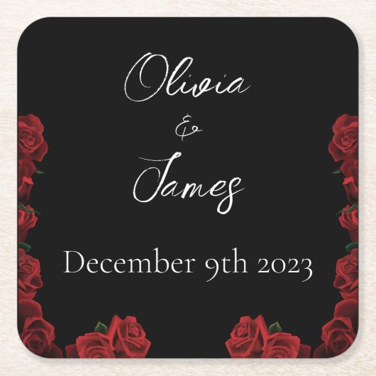 Rote Rosen Weiß Schwarz Rechteckiger Pappuntersetzer (Vorderseite)