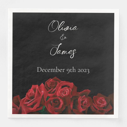 Rote Rosen Weiß Schwarz Serviette (Vorderseite)