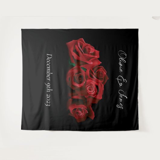 Rote Rosen Weiß Schwarz Wandteppich (Vorderseite (Horizontal))