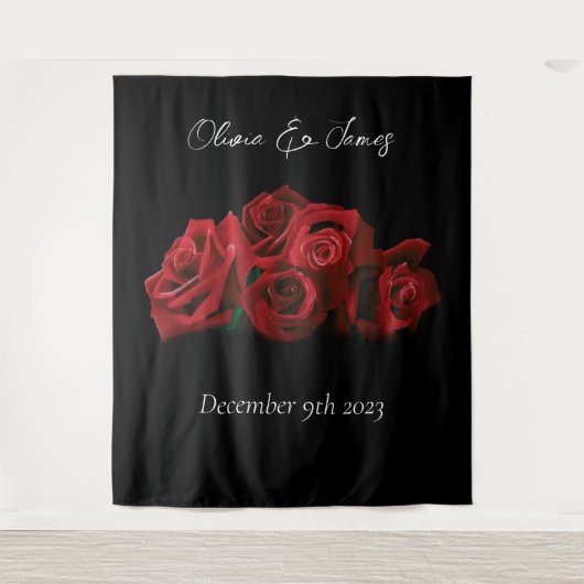 Rote Rosen Weiß Schwarz Wandteppich (Vorderseite)