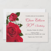 Rote Rosen, weiße Blume 90. Geburtstag Einladung (Vorderseite)