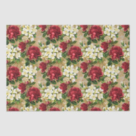 Rote Rosen Weiße Lilien Vintage Weihnachtsblumen Seidenpapier