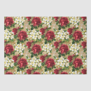 Rote Rosen Weiße Lilien Vintage Weihnachtsblumen Seidenpapier