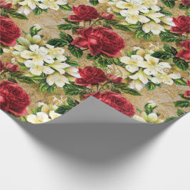 Rote Rosen Weiße Lilien Vintage Weihnachtsfloristi Geschenkpapier