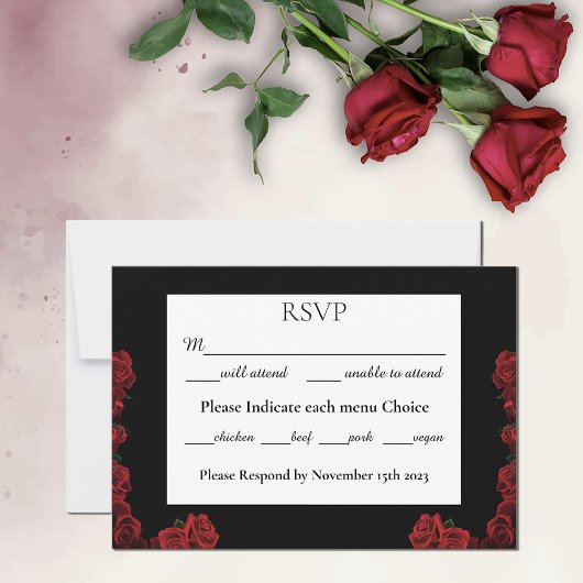 Rote Rosen Weiße Schwarze Eleganz Zeitlos RSVP Karte