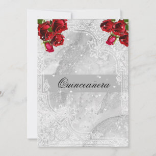 Rote Rosen Weiße Spitze Herzen Sterne Quinceanera Einladung