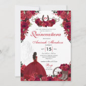 Rote Rosen Western Prinzessin Charra Quinceanera Einladung (Vorderseite)
