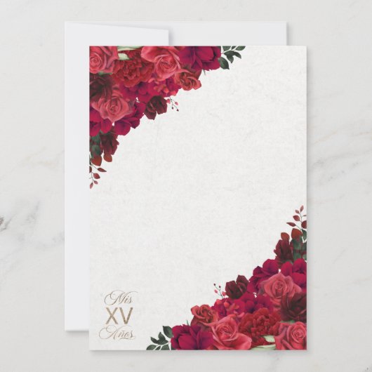 Rote Rosen Western Prinzessin Charra Quinceanera Einladung (Rückseite)