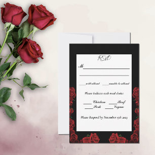 Rote Rosen White Black Elegance Zeitlose Hochzeit RSVP Karte