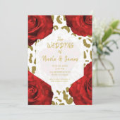 Rote Rosen White Gold Cheetah Leopard Chic Hochzei Einladung (Stehend Vorderseite)