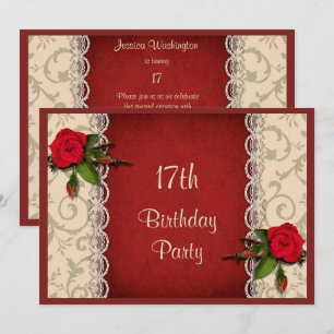 Rote Rosen & White Lace 17. Geburtstagsparty Einladung