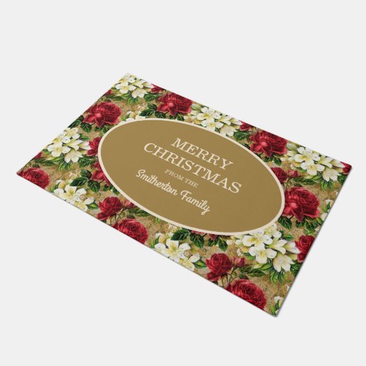 Rote Rosen White Lilies Frohe Weihnachtsfamilie Na Fußmatte (Schrägansicht)