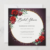 Rote Rosen Wreath Moody Lila Gold Glitzer Bridal Einladung (Vorderseite)