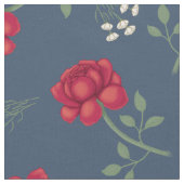 Rote Rosen zu Dusky Blue Calico Stoff (Nahaufnahme)