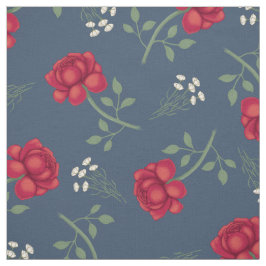 Rote Rosen zu Dusky Blue Calico Stoff
