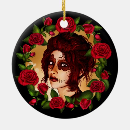 Rote Rosen Zuckerpuppe Keramikornament (Hinten)