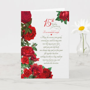 Rote Rosen zum 15. Hochzeitstag eines Paares Karte