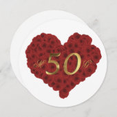 rote Rosen zum 50. Hochzeitstag Herzstück Elegant Einladung (Vorne/Hinten)