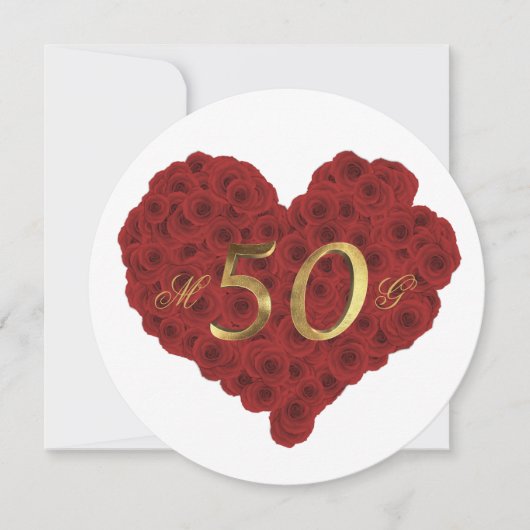rote Rosen zum 50. Hochzeitstag Herzstück Elegant Einladung (Vorderseite)