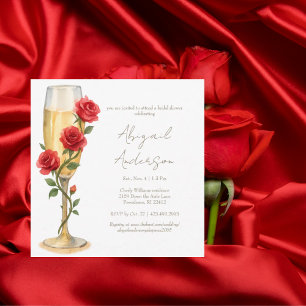Rote Rosen zum Brautparty Champagne Square III Einladung