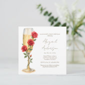 Rote Rosen zum Brautparty Champagne Square III Einladung (Stehend Vorderseite)