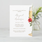 Rote Rosen zum Champagner-Brautparty Einladung (Stehend Vorderseite)