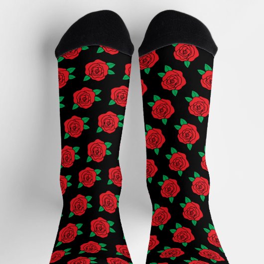 Rote Rosen zur Schwarzen Flora-Hochzeit Socken (Oben)