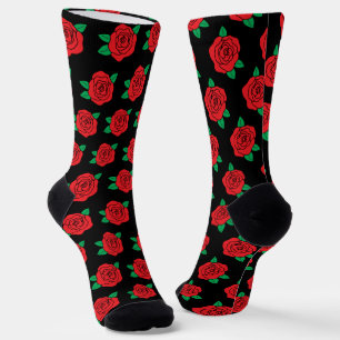 Rote Rosen zur Schwarzen Flora-Hochzeit Socken