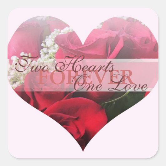 Rote Rosen Zwei Herzen Eine Liebe Herz Siegel Quadratischer Aufkleber (Vorderseite)