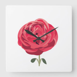 Rote Rosenblume Florale rote Rose Quadratische Wanduhr