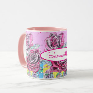 Rote Rosenblume Wasserfarbe Bunte Kunst Tasse