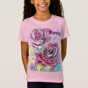 Rote Rosenblumen Aquarell Farbige Heißrosa Kunst T-Shirt