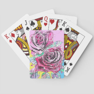 Rote Rosenblumen-Aquarell-Kartenspiel-Set-Kunst Spielkarten