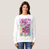 Rote Rosenblumen-Wasserfarbe Farbige Heiße Pink-Ku Sweatshirt (Vorne ganz)