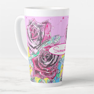 Rote Rosenblumen Wasserfarbe Farbige Pink Kunst Milchtasse