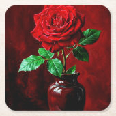Rote Rosenblumenmalerei Rechteckiger Pappuntersetzer (Vorderseite)