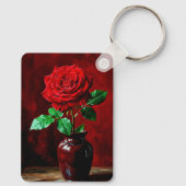 Rote Rosenblumenmalerei  Schlüsselanhänger (Rückseite)