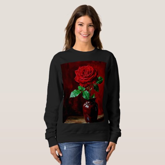 Rote Rosenblumenmalerei  Sweatshirt (Vorne ganz)