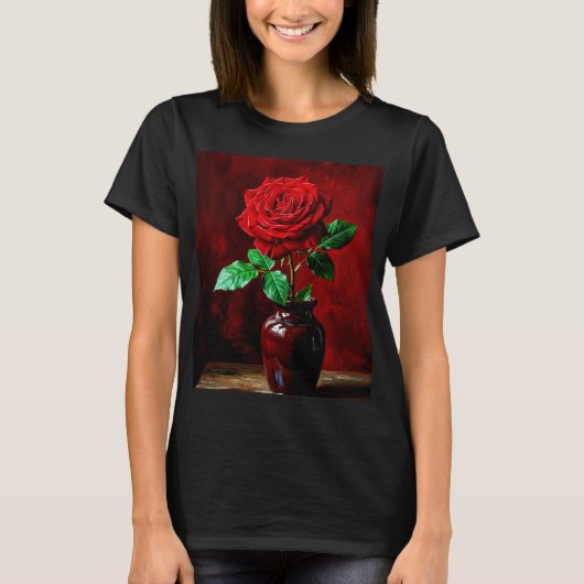 Rote Rosenblumenmalerei  T-Shirt (Vorderseite)