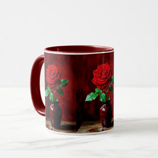 Rote Rosenblumenmalerei Tasse (Vorderseite Links)
